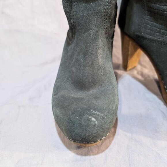 Sanita Black Suede Pattern Mid Calf Wooden Clog Heel Boots Women Size 37 - Picture 3 of 11